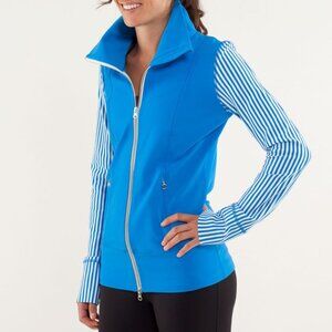 Lululemon Blue Full Zip Yoga Jacket Striped Sleeves | Fitted Athletic Layer
